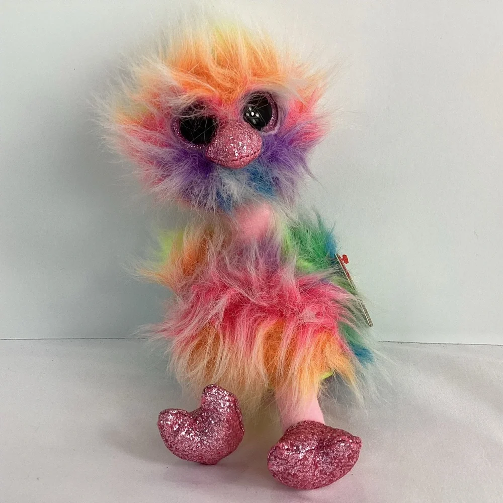 TY Beanie Boos Asha the Rainbow Ostrich Bird Stuffed Animal Plush Toy 2019 w/Tag - Picture 1 of 13